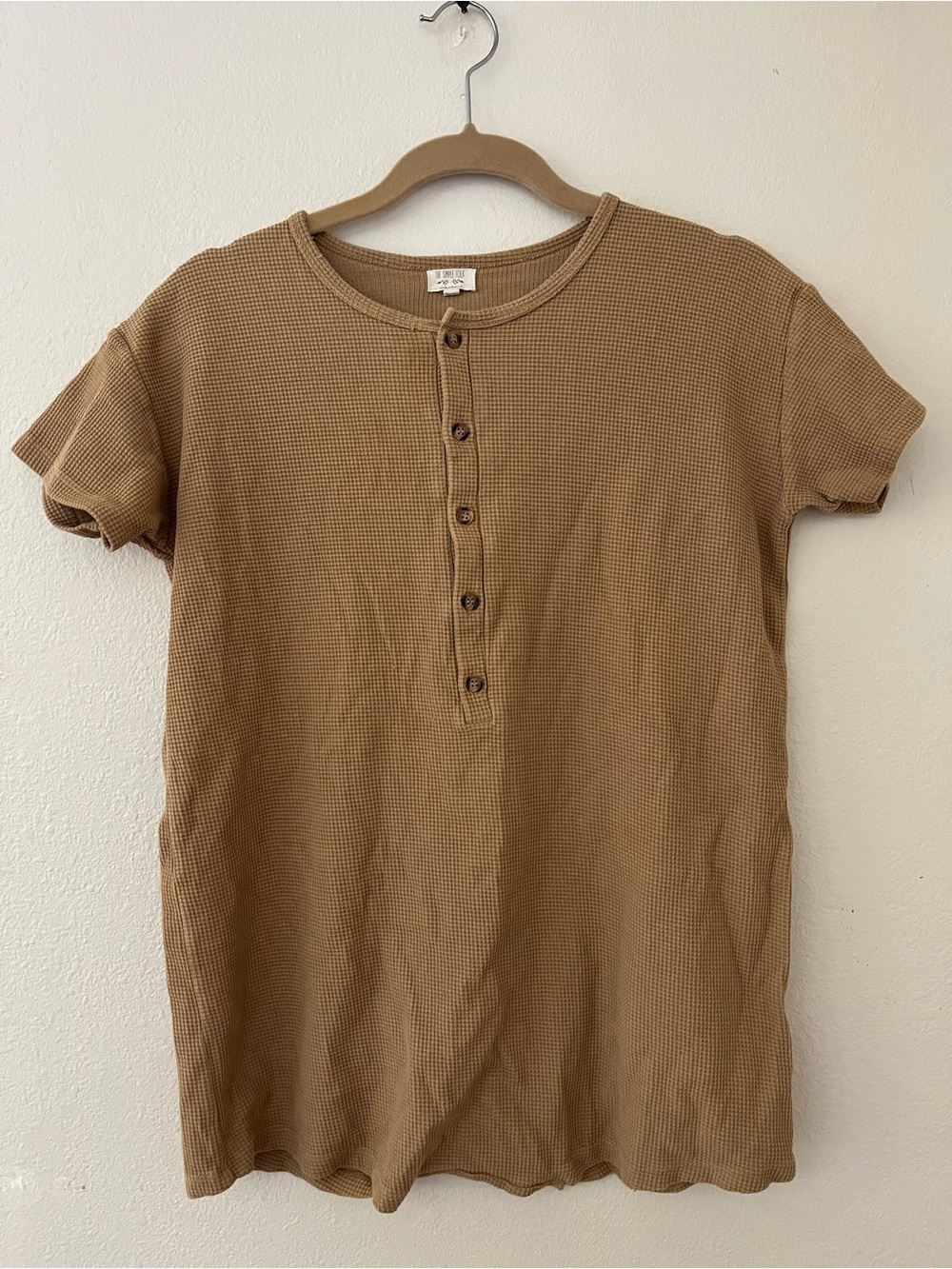 Kids Tan Waffle Henley One-Piece Bodysuit